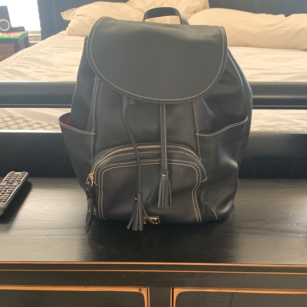 Dooney & Bourke Black Leather Backpack with Tassels